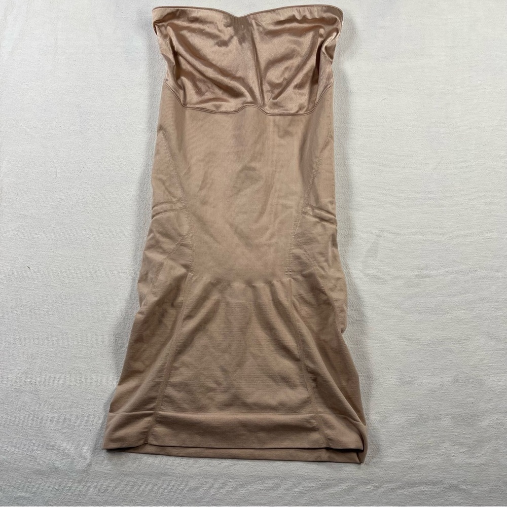 SPANX shimmer & shine Strapless Shapewear Nude Bodycon Dress medium mini dress
